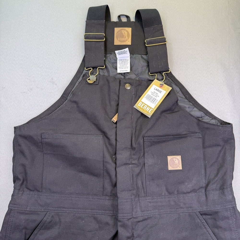 Mens BERNE NWT Insulated Black Canvas Jeans Carpenters Bib‎ Overalls Size Large